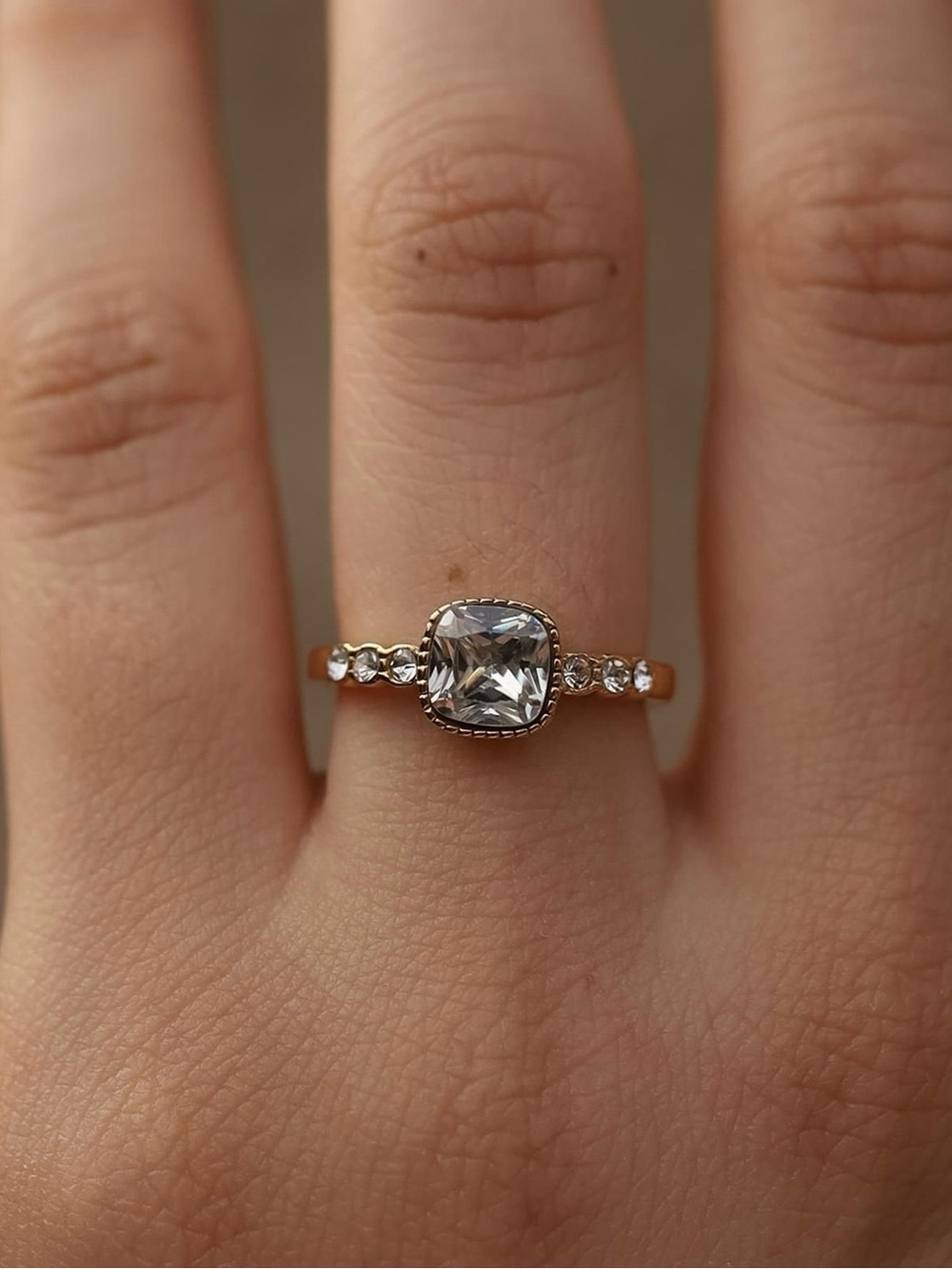 18K Gold Plated Adjustable Ring with Cubic Zirconias